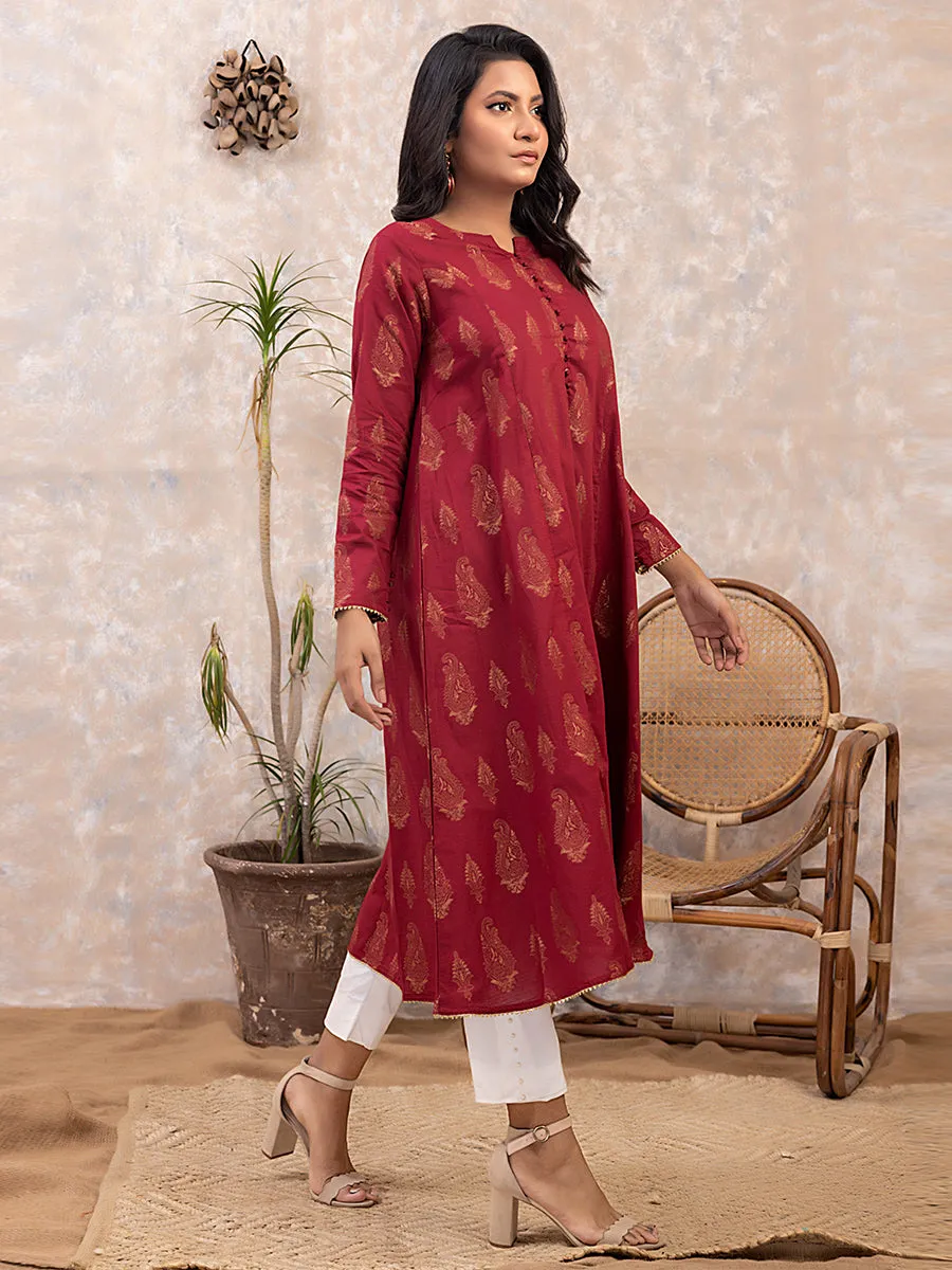 1 Piece - Stitched Printed Jacquard Shirt with Detailed Design