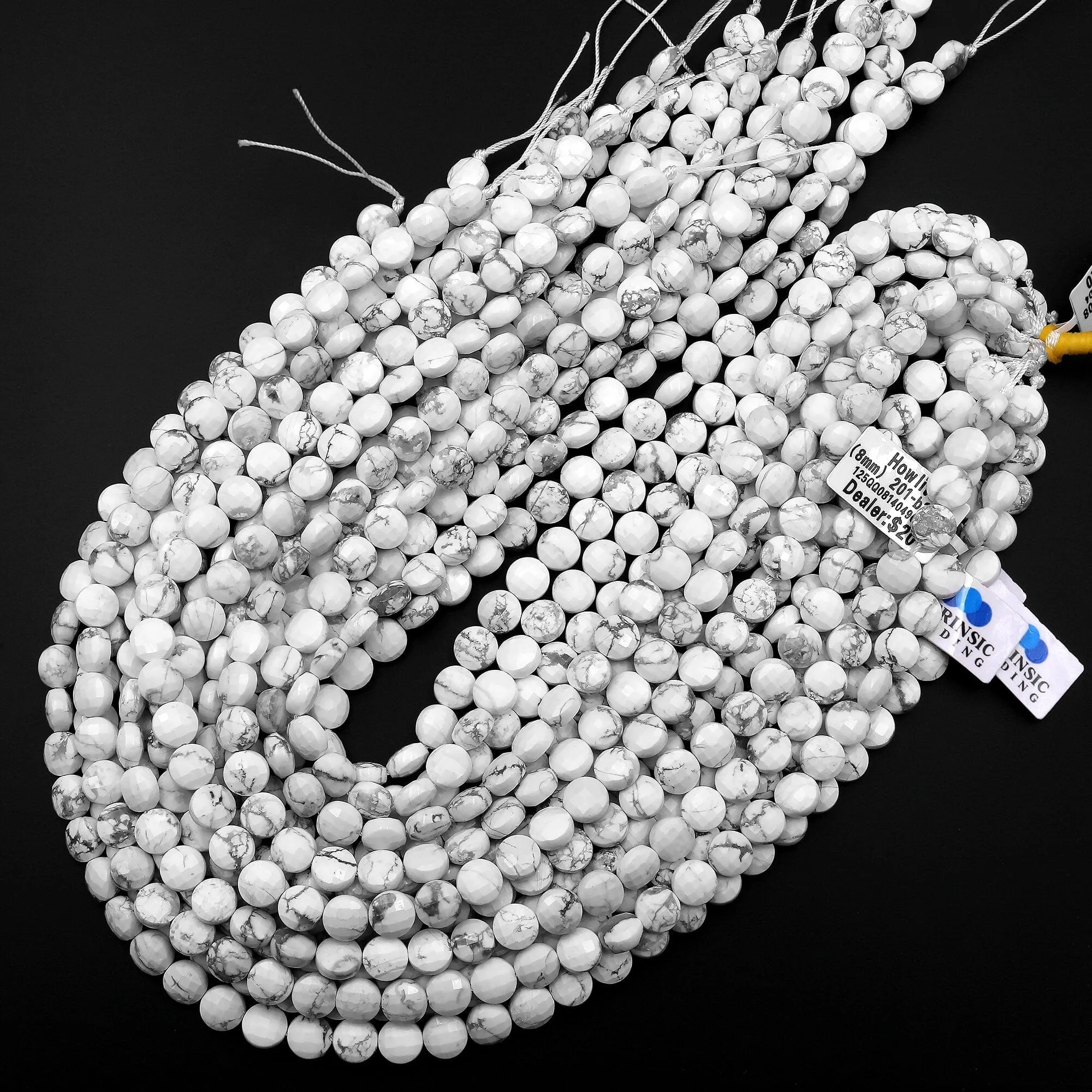 AAA Faceted Natural Howlite 6mm 8mm 10mm Coin Beads 15.5" Strand