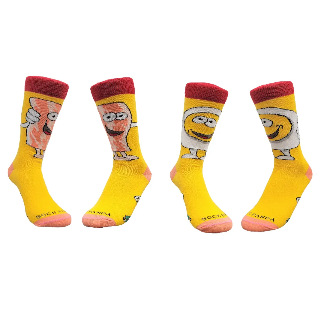 Bacon and Eggs - The Ultimate Partnership Sock (Left / Right) from the Sock Panda (Adult Small -  Shoe Sizes 2-5)
