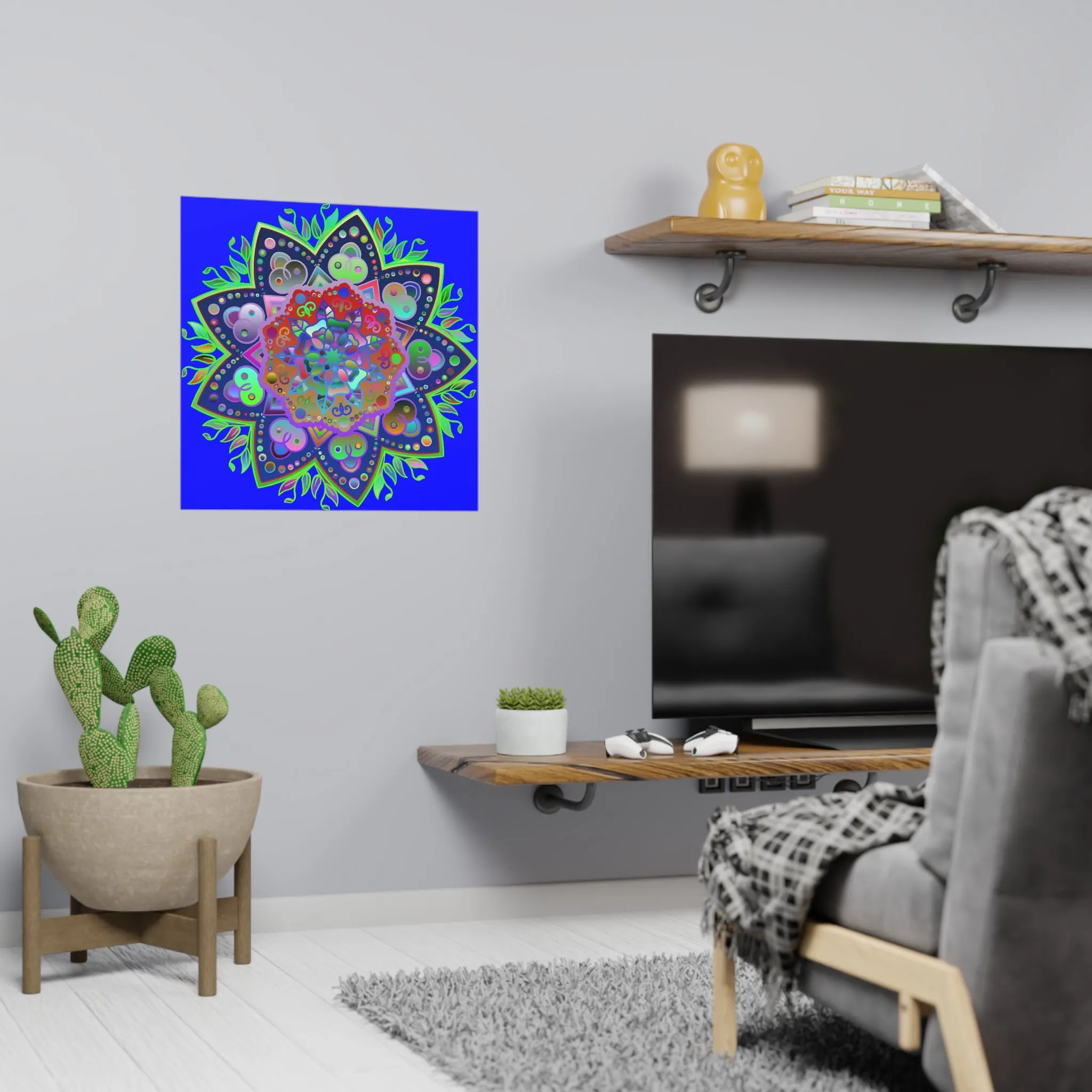 Hand-Drawn Bright Mandala Art Poster - Blue