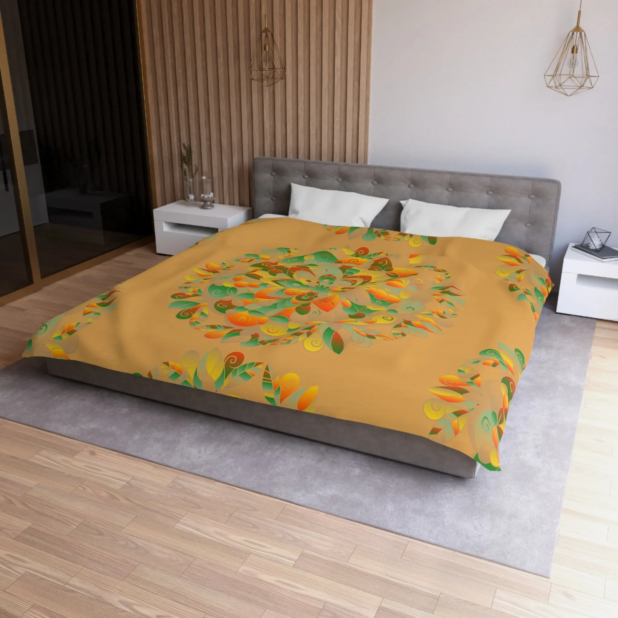Handmade Mandala Design Microfiber Duvet Cover - Mandala Art on Dune