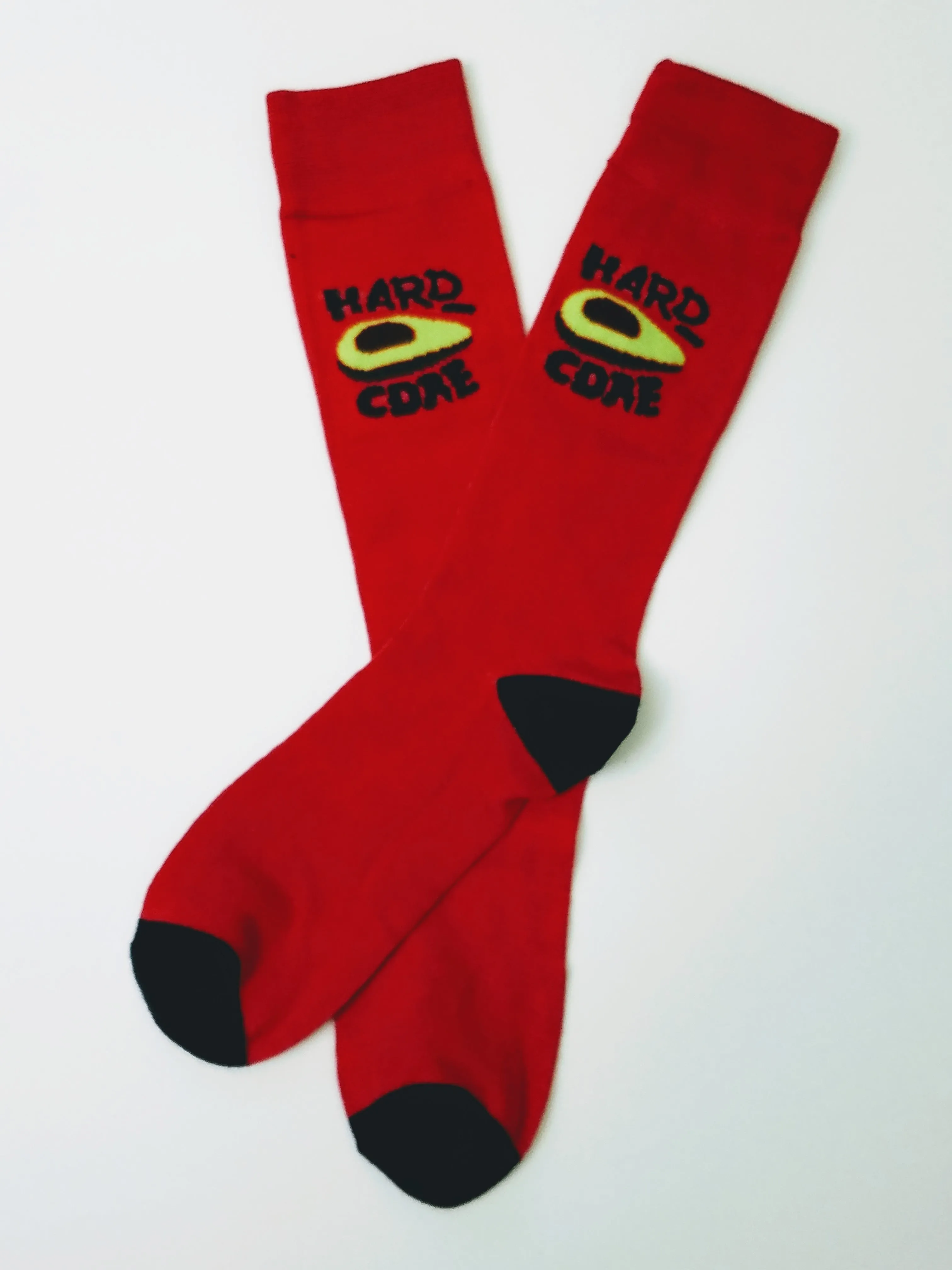 Hard Core Avocado Red Crew Socks