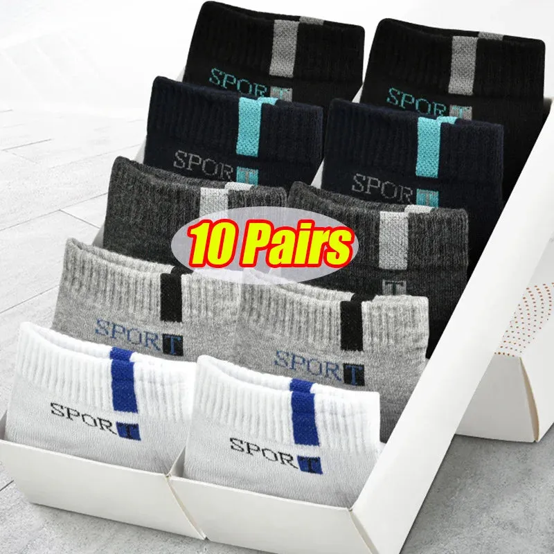 Sohiwoo 5/10Pairs Designer Men Sports Socks High Quality Bamboo Fiber Summer Autumn Male Socks Breathable Cotton Deodorant Ankle Sock